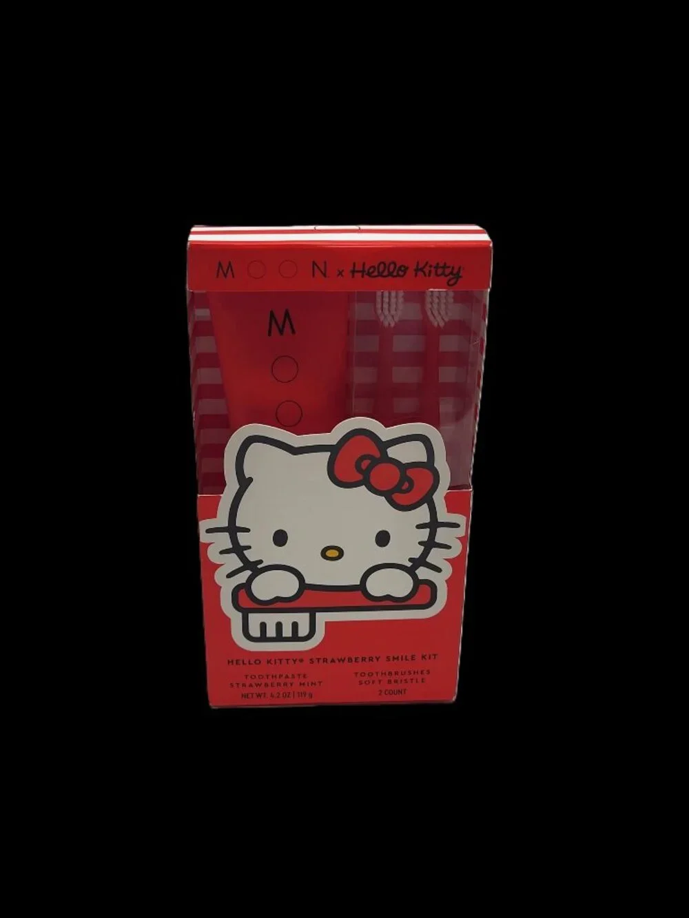 Hello Kitty Strawberry Mint Toothpaste & 2 Tooth Brushes Moon x Smile Kit Set